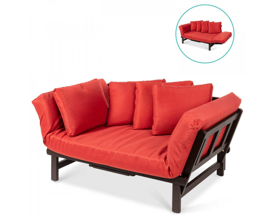 FaFurn - Rustic Sofa with 4 Removable Pillows in Red, Futon