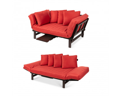 FaFurn - Rustic Sofa with 4 Removable Pillows in Red, Futon