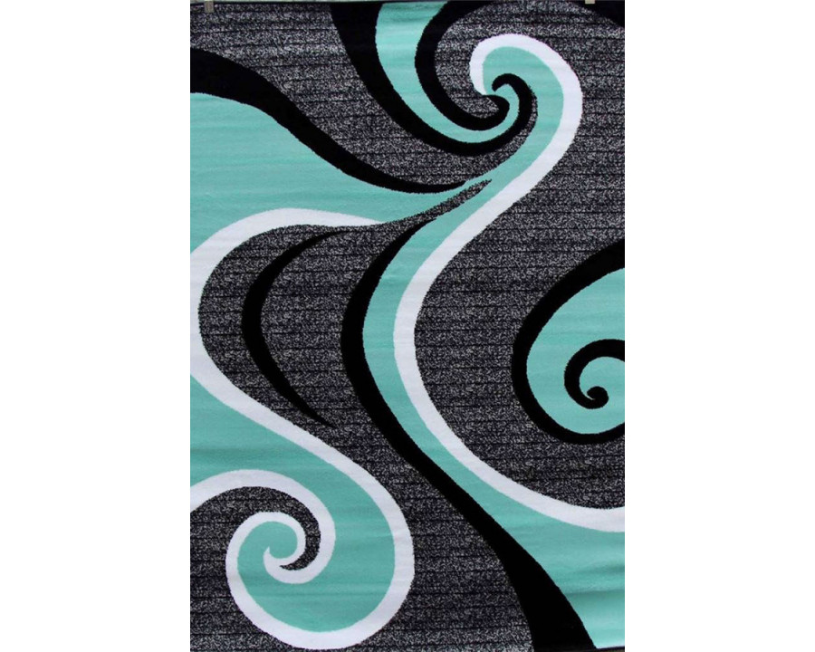 FaFurn - 5"2 X 7"2 Modern Abstract Area Rug with Black Turquoise Swirl