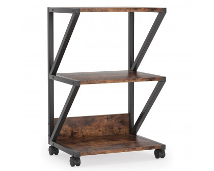 FaFurn Modern 3-Tier Printer Stand on Wheels - Walnut, Metal/Wood