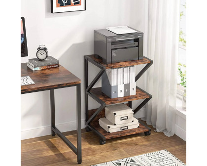 FaFurn Modern 3-Tier Printer Stand on Wheels - Walnut, Metal/Wood