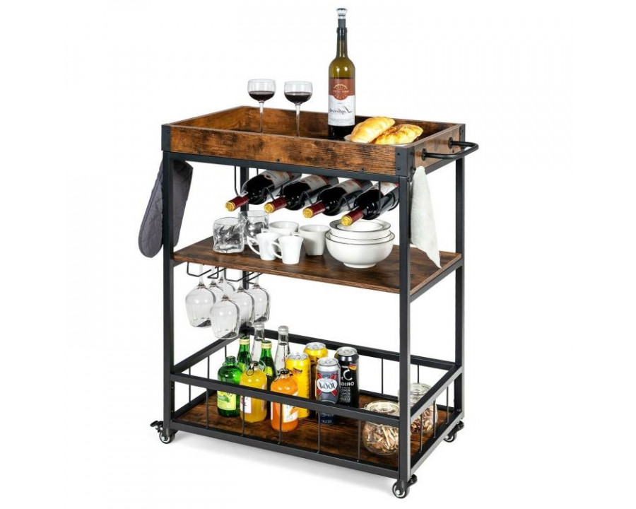 FaFurn - Modern Rolling Bar Cart in Wood