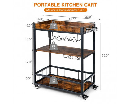 FaFurn - Modern Rolling Bar Cart in Wood