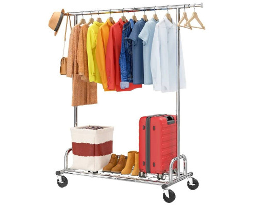 FaFurn - Garment Rack Clothes on Lockable Casters in Silver, Metal