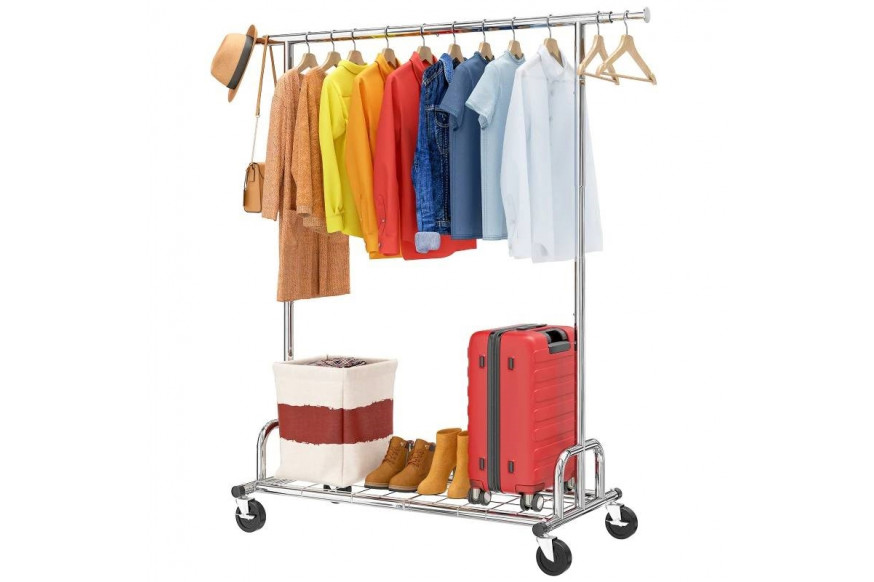 FaFurn™ Garment Rack Clothes on Lockable Casters - Silver, Metal