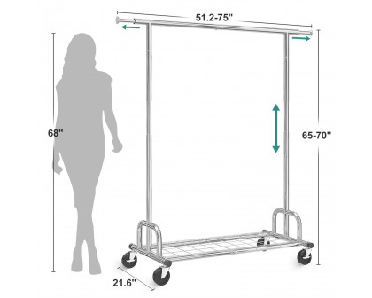 FaFurn™ Garment Rack Clothes on Lockable Casters - Silver, Metal