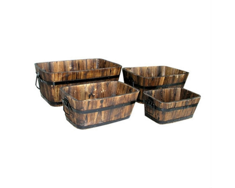 FaFurn - Set of 4 Barrel Planters in Burt Brown, Cedar Wood