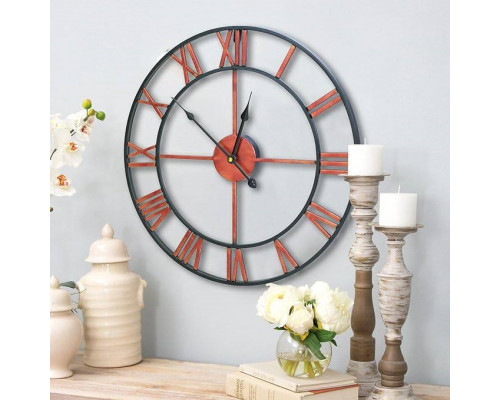 FaFurn Decorative Non-Ticking Wall Clock with Roman Numerals - Red, Metal