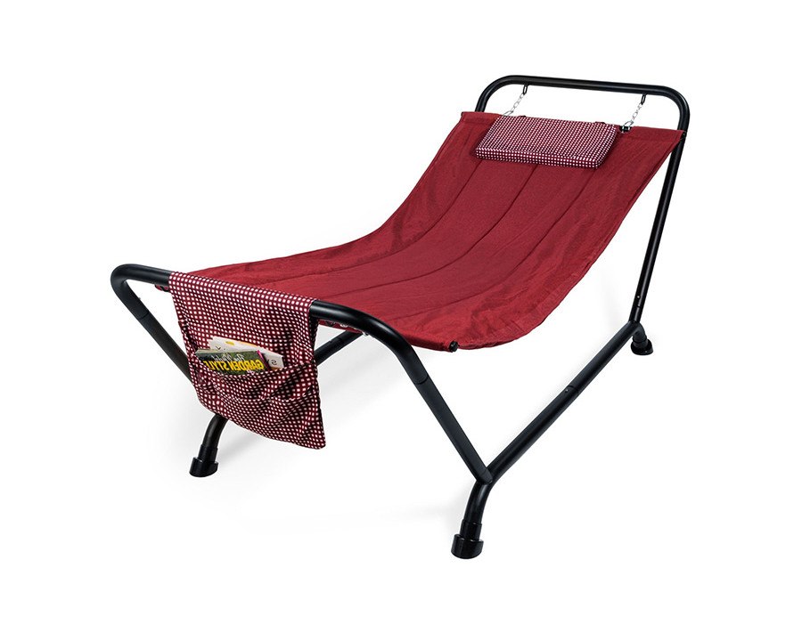 FaFurn Waterproof Patio Hammock with Stand Pillow Storage Pockets - Red