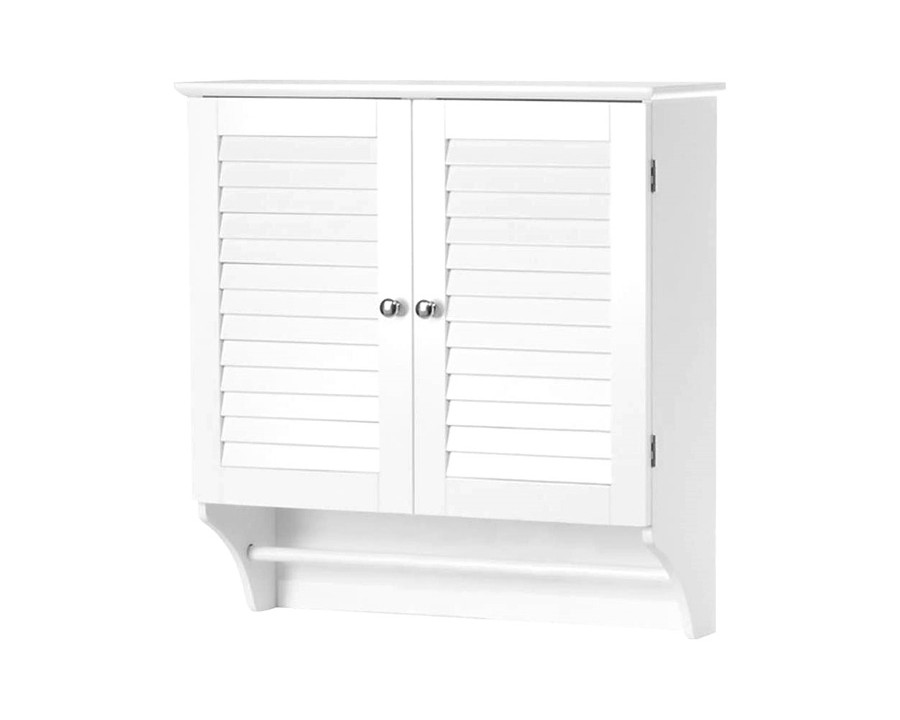 FaFurn Wall Mounted Bathroom Cabinet with Shelves and Towel Bar - White