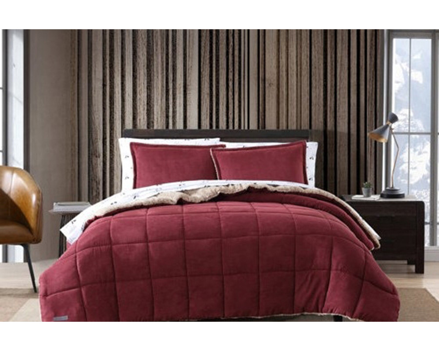 FaFurn Plush Sherpa Reversible Micro Suede Comforter Set - Marron, Full/Queen Size