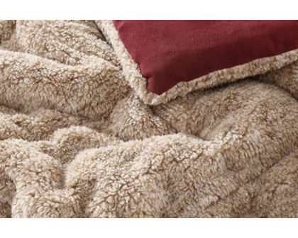 FaFurn Plush Sherpa Reversible Micro Suede Comforter Set - Marron, Full/Queen Size