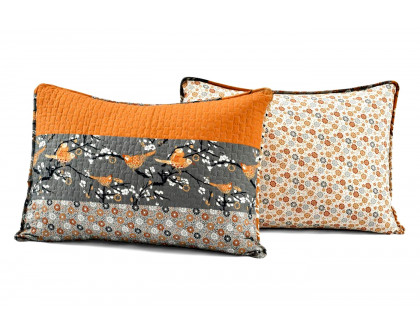 FaFurn Full/Queen Size 3-Piece Reversible Floral Quilt Set - Orange/Gray, Cotton