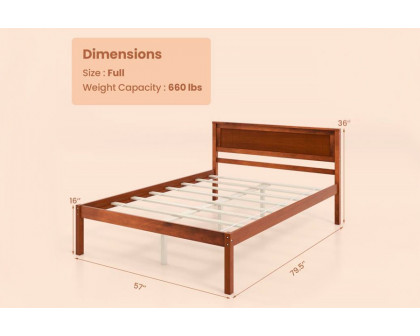 FaFurn Retro Full Size Platform Bed with Headboard - Walnut, Wood