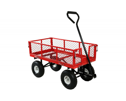 FaFurn Heavy Duty Steel Garden Utility Cart Wagon with Removable Sides - Red