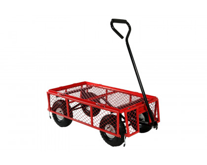 FaFurn Heavy Duty Steel Garden Utility Cart Wagon with Removable Sides - Red