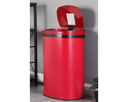 FaFurn - Red 13 Gallon Stainless Steel Motion Sensor Trash Can