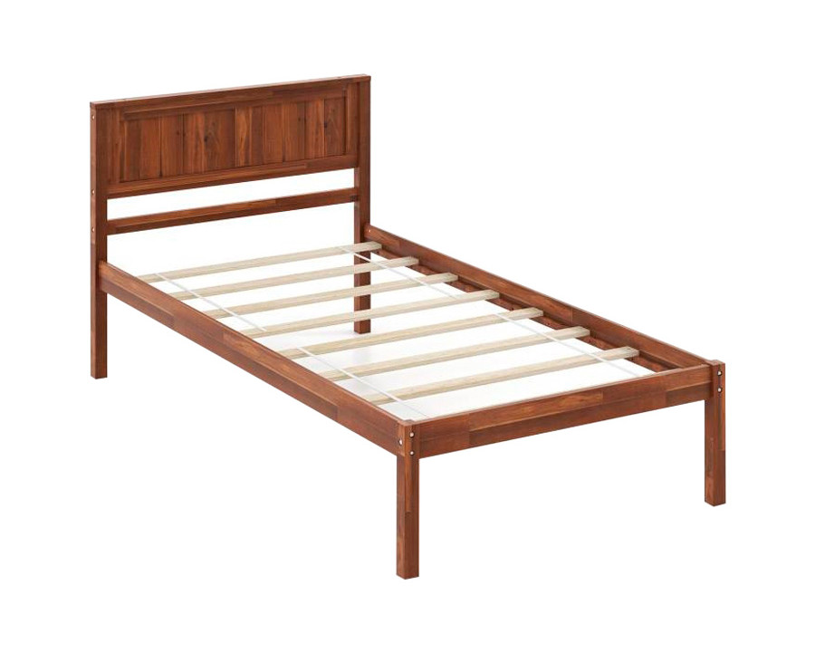 FaFurn - Retro Twin Size Platform Bed with Headboard in Walnut, Wood