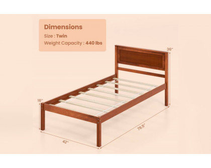 FaFurn - Retro Twin Size Platform Bed with Headboard in Walnut, Wood