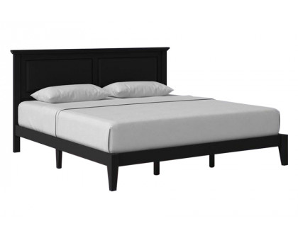 FaFurn Traditional King Size Platform Bed with Headboard - Black, Wood