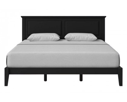 FaFurn Traditional King Size Platform Bed with Headboard - Black, Wood