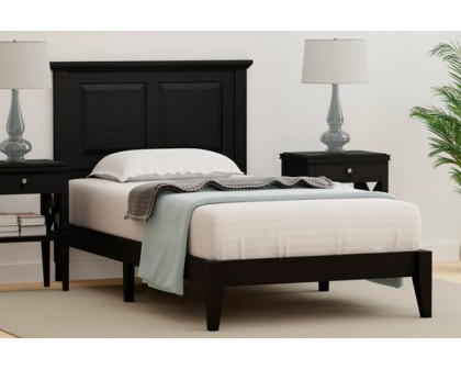 FaFurn Traditional Twin Size Platform Bed with Headboard - Black, Wood