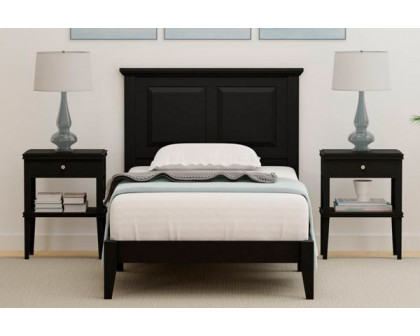 FaFurn Traditional Twin Size Platform Bed with Headboard - Black, Wood