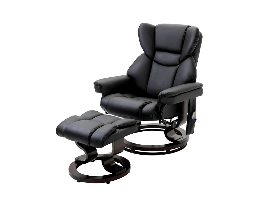 FaFurn Adjustable Faux Leather Electric Remote Massage Recliner Chair 3277 W/ Ottoman - Black