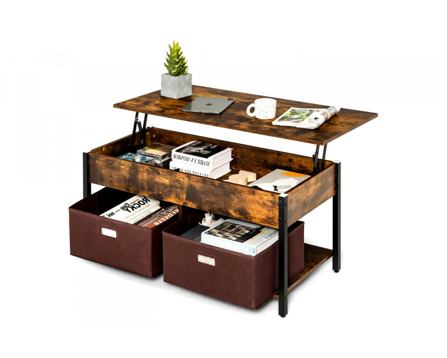 FaFurn - Farmhouse Lift-Top Multi Purpose Coffee Table with 2 Storage Drawers Bins