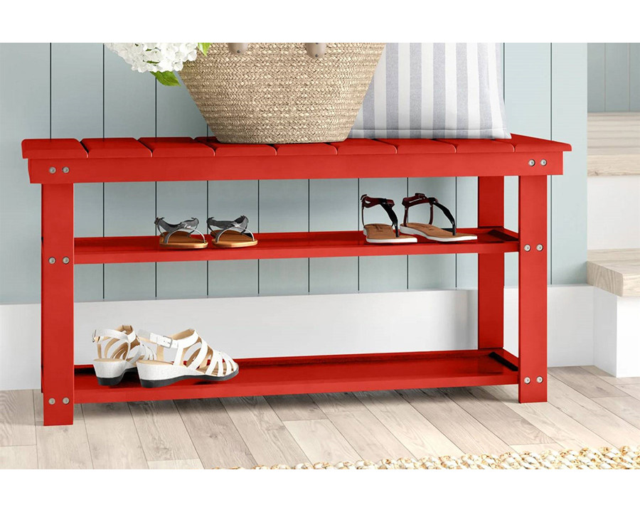 FaFurn Wooden 2-Shelf Shoe Rack Storage Bench - Red