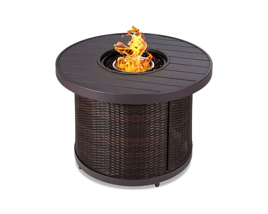 FaFurn 50,000 Btu Wicker Round Lp Gas Propane Fire Pit with Faux Wood Tabletop and Cover - Brown