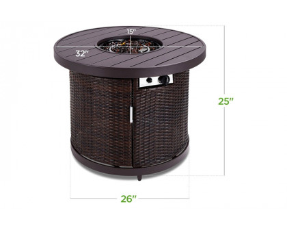 FaFurn 50,000 Btu Wicker Round Lp Gas Propane Fire Pit with Faux Wood Tabletop and Cover - Brown