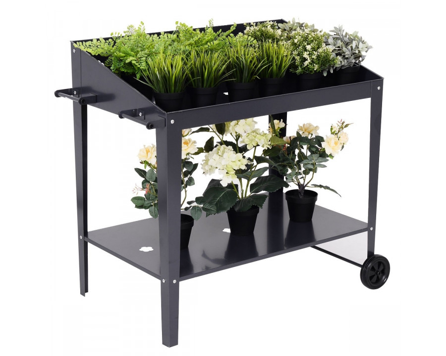 FaFurn - Garden Potting Bench with Wheels in Black, Metal