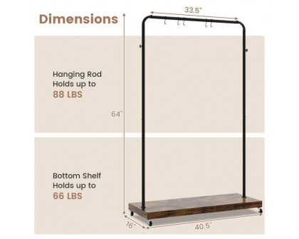 FaFurn - Garment Rack Clothes with Bottom Shelf in Black, Iron