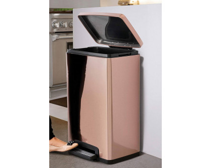 FaFurn Stainless Steel 13-Gallon Kitchen Trash Can with Step Lid - Copper Rose Gold