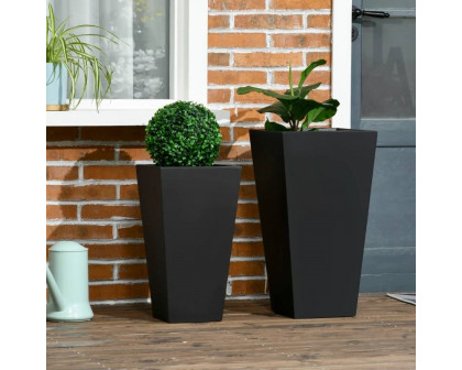 FaFurn Set of 2 Modern Lightweight Flower Pot Planters - Black