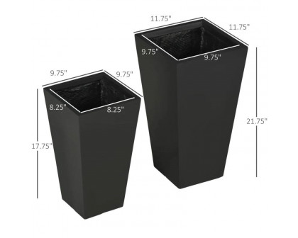 FaFurn Set of 2 Modern Lightweight Flower Pot Planters - Black