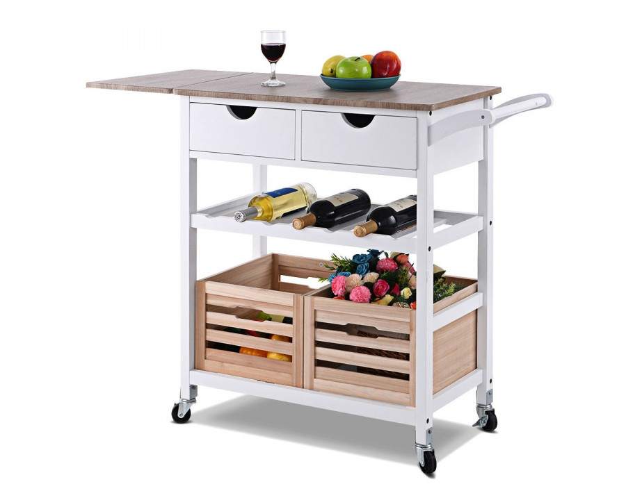 FaFurn - Kitchen Island Cart with Wine Rack and Wheels in White, Wood