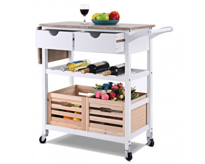 FaFurn - Kitchen Island Cart with Wine Rack and Wheels in White, Wood