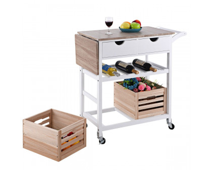 FaFurn - Kitchen Island Cart with Wine Rack and Wheels in White, Wood