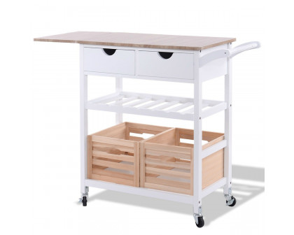 FaFurn - Kitchen Island Cart with Wine Rack and Wheels in White, Wood