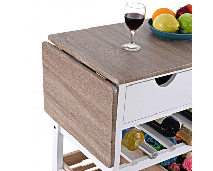 FaFurn - Kitchen Island Cart with Wine Rack and Wheels in White, Wood