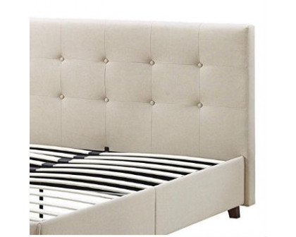 FaFurn - Full Size Bed Frame with Button-Tufted Headboard in Tan