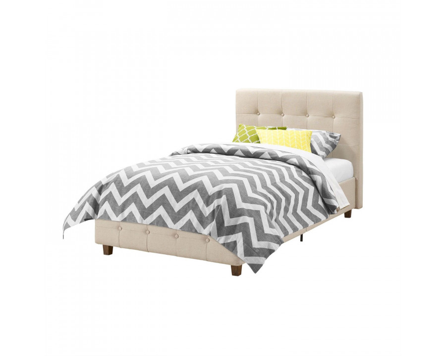 FaFurn - Twin Size Platform Bed Frame with Button-Tufted Headboard in Tan