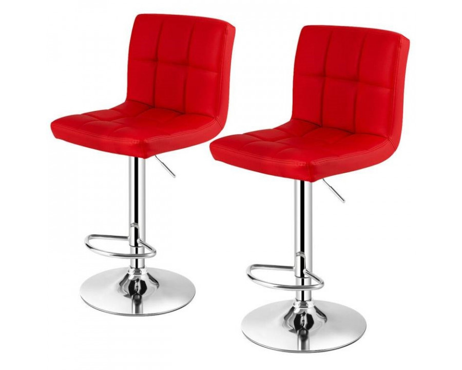 FaFurn Set of 2 Modern Adjustable Barstool with Comfortable PU Leather Seat - Red