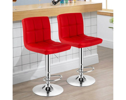 FaFurn Set of 2 Modern Adjustable Barstool with Comfortable PU Leather Seat - Red