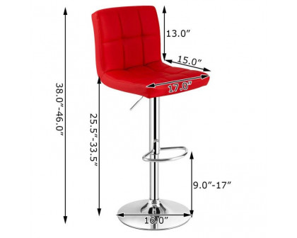 FaFurn Set of 2 Modern Adjustable Barstool with Comfortable PU Leather Seat - Red