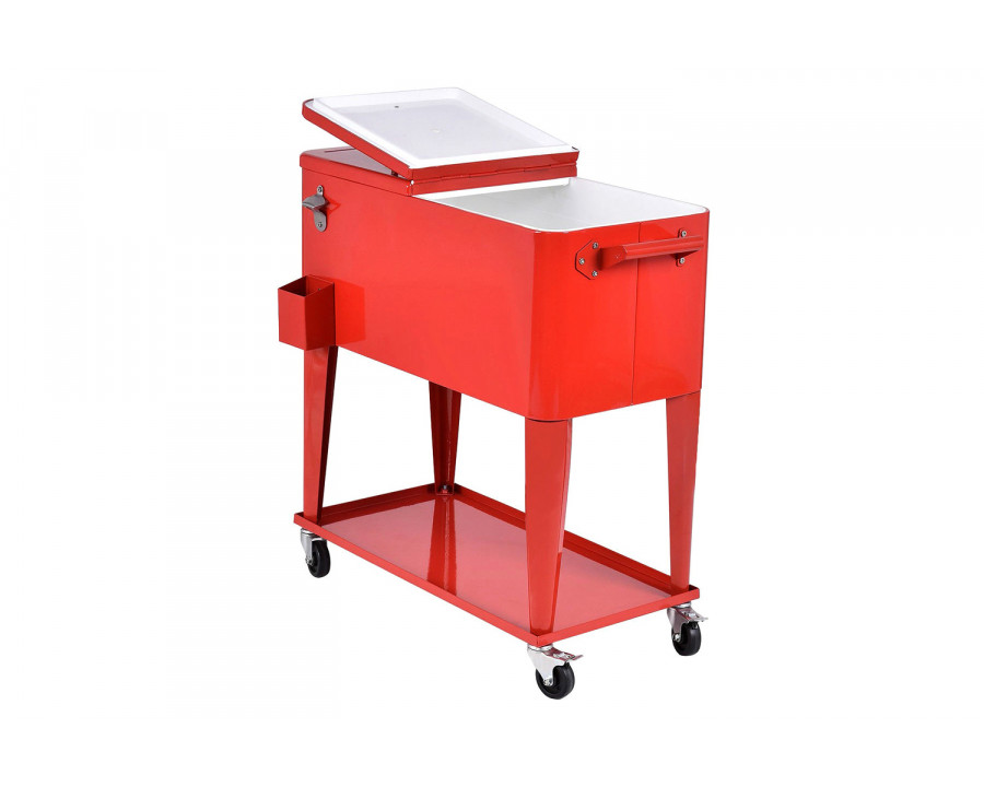 FaFurn - 80 Quart Red Sturdy Rolling Steel Construction Cooler