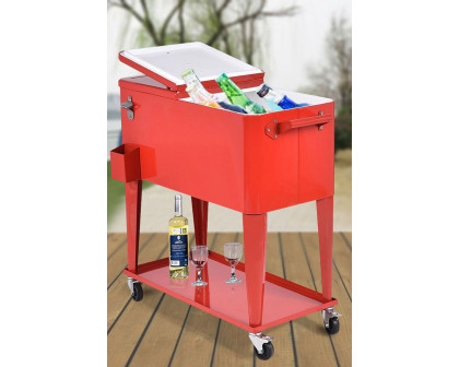 FaFurn - 80 Quart Red Sturdy Rolling Steel Construction Cooler