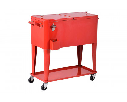 FaFurn - 80 Quart Red Sturdy Rolling Steel Construction Cooler